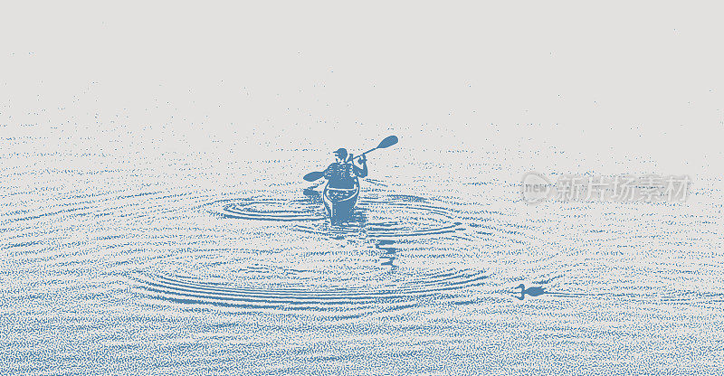 One man Kayaking and paddling on a Lake